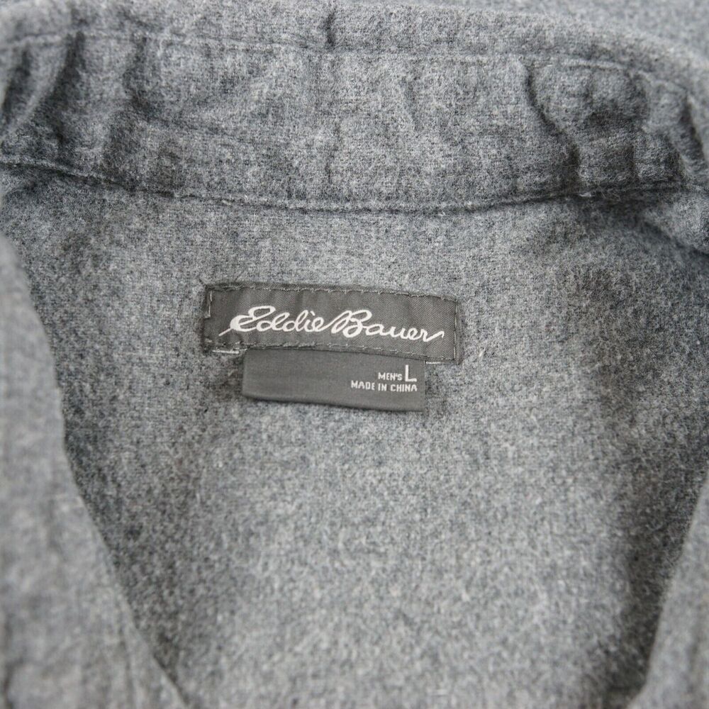Eddie Bauer Gray 2 Pocket Flannel Long Sleeve Button Shirt Mens Sz L - Picture 3 of 6